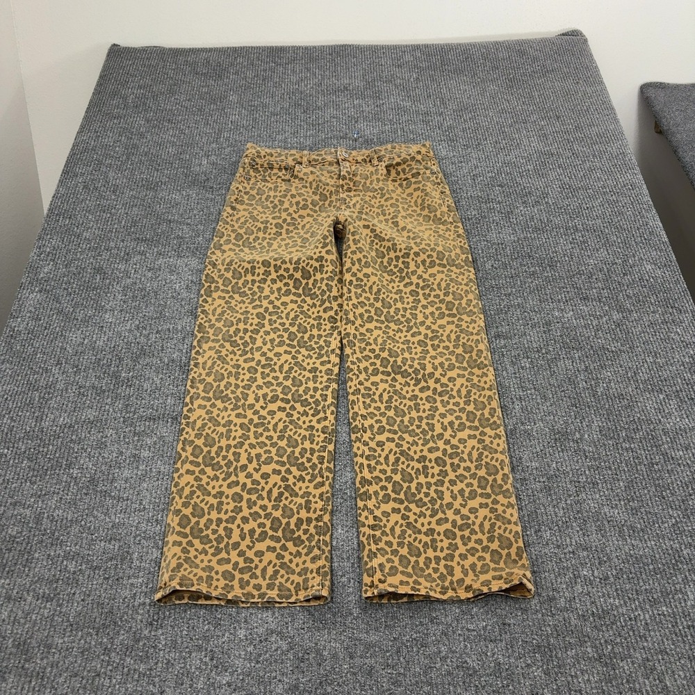 American Eagle Outfitters Leopard Print Wide Leg Jeans - Tan and Brown